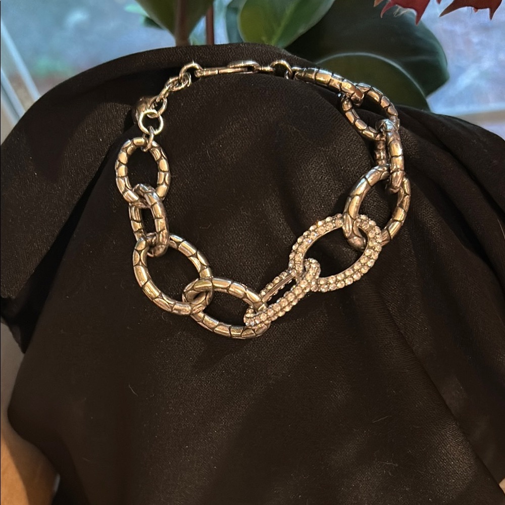 Brighton Silver Pebble Pave Chain-Link Bracelet with Crystal Accents